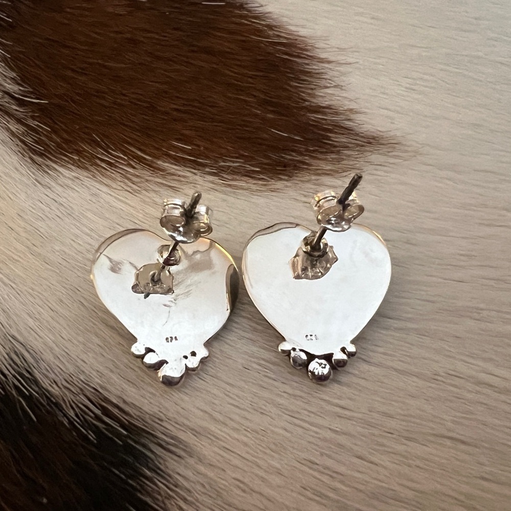 ❤️ Purple Balloon Opal Heart Shaped Navajo Stud Earrings Sterling Silver 4.4 Gms - Picture 9 of 11